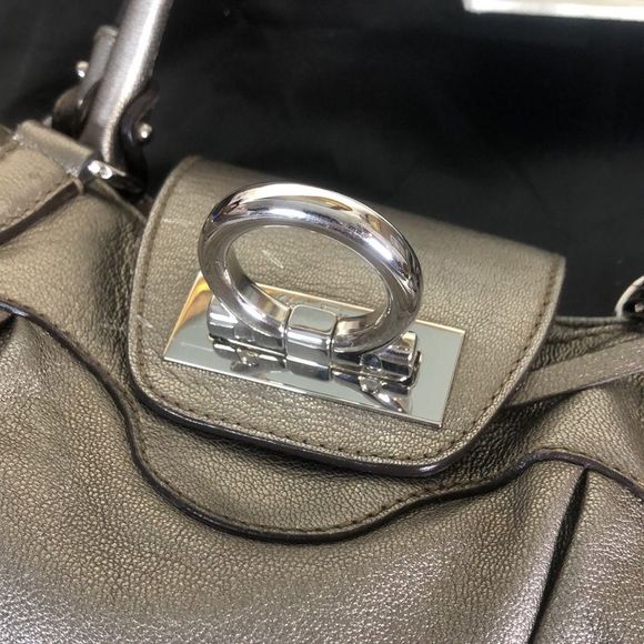 SALVATORE FERRAGAMO Gancini Metallic Silver Grey Leather Hand Bag Like New Cndtn - Picture 10 of 17